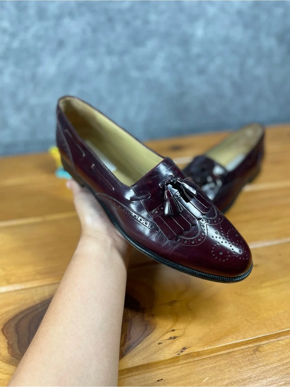 Mezlan Mens 11 B Burgundy Leather Kiltie Tassel Loafer Dress Shoe Made In Spain